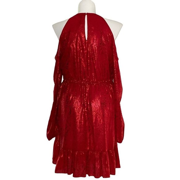 MICHAEL Michael Kors Red Metallic Cold-Shoulder Dress, NWT $165 Women's Size XL - Picture 7 of 13